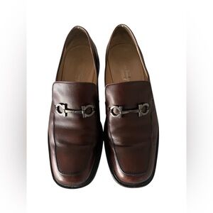 Salvatore Ferragamo Dark Brown Leather Gancini Slip On Loafers Size:11 2E